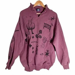 Vintage Wek The World Rock Art Petroglyph All-Over Print Sweatshirt USA XL